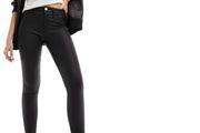 RIVER ISLAND Molly Black Coated Jeans Size 8!