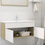 Sink Cabinet with Built-in Basin White and Sonoma Oak Chipboard Image 4