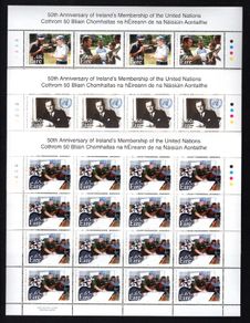 2005 Ireland 50th Anniversary of the Ireland's Membership of the UN Commemorative Stamp Sheetlet Plate 1A1A1A1A Mint Never Hinged (MNH).