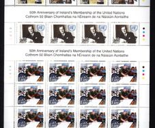 2005 Ireland 50th Anniversary of the Ireland's Membership of the UN Commemorative Stamp Sheetlet Plate 1A1A1A1A Mint Never Hinged (MNH).