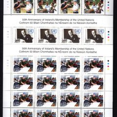 2005 Ireland 50th Anniversary of the Ireland's Membership of the UN Commemorative Stamp Sheetlet Plate 1A1A1A1A Mint Never Hinged (MNH).