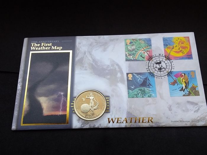 Rare 2001 Benham Weather Map Coin Cover - Gibraltar Crown and Royal Mail Stamps ( Limited Edition )