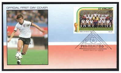 1986 St Vincent First Day Cover for Mexico Football (FIFA) World Cup 86 Featuring England Team First Day Cover (FDC)