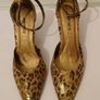 Ladies Leopard Print Gold Shimmer High Heel Shoes Size UK3 EU36 Ankle Strap CAN POST Image 5