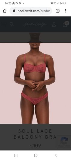 Noelle Wolf Soul Lace Balcony Bra non pad size 32C, 34C, 32D, garnet rose colour