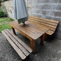 Garden table with chairs and swing