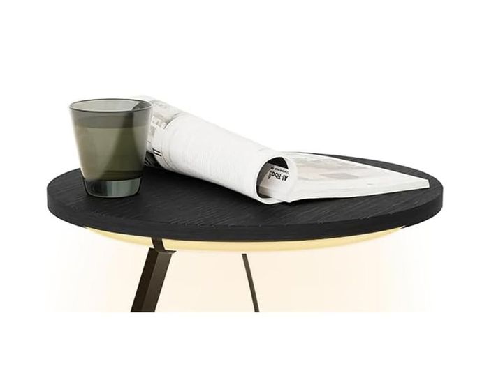 Side Table, Small Round Coffee Table with 3 Color LED Lights, End Table with 3 Tier Storage Shelves, Bedside Sofa Side Tables for Living Room Bedroom, Black