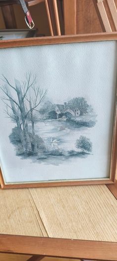 BY, F. Massa, Set Of 3 Vintage Framed watercoulored Drawings Prints Countryside