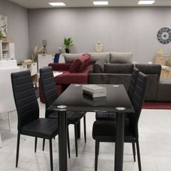 Compact Glass Dining Table Set Seats 4, Black