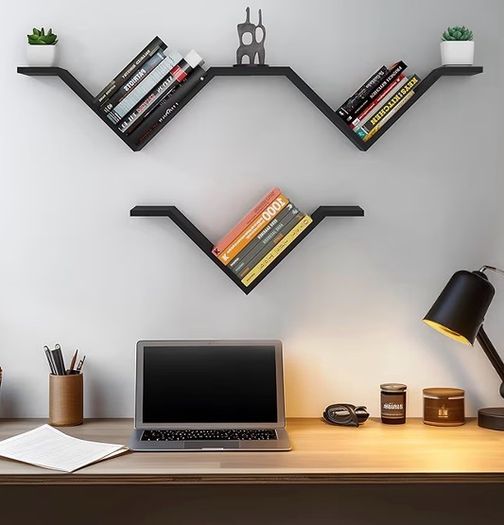 Floating Shelves for Wall with Solid Paulownia Wood, Set of 2, Wooden Wall Shelves, Wall Mounted Shelf, Display and Storage Book Shelves for Office, Bedroom, Living Room Decor, Black