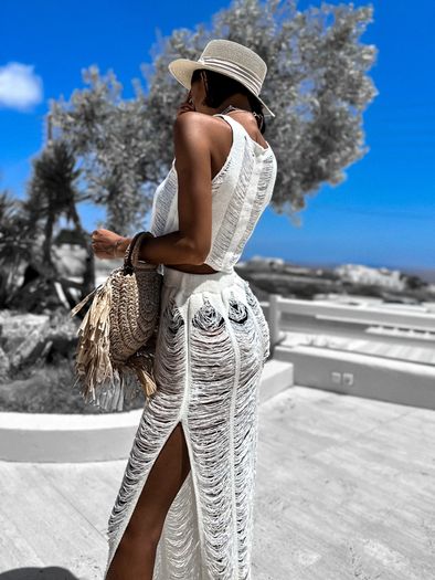 Ladder Detail Maxi Skirt White