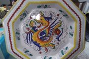 Vintage Italian Majolica Wall Plate Hexagonal Dragon Decor