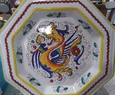 Vintage Italian Majolica Wall Plate Hexagonal Dragon Decor