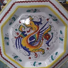Vintage Italian Majolica Wall Plate Hexagonal Dragon Decor