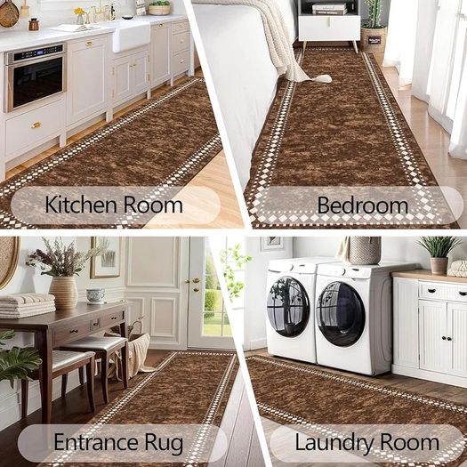 Carpet Runner for Hallways Non Slip Runner Rugs for Kitchen Washablel Floor Carpet Runner Hallway Rug Runners for Entryway Bedroom Laundry Doorway(Brown,65x240cm)