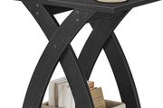 Narrow Side Table, Modern Slim Sofa Table with Open Storage, X-Design Narrow Bedside Table Nightstand for Living Room and Bedroom, Black
