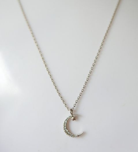 Vintage 925 Sterling Silver Moon and Star Pendant Necklace length 16" - 1,7g
