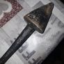 Antique Forged Made Irish Handheld Long Shafted Iron Dibber Stage or Movie Props ending in tapered bulb, a Traditional Agricultural, Used for dibbing holes in soil for seed sowing, particularly for planting potatoes in rocky or boggy terrain Image 6