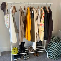 White Clothes Rail with Wheels & Bottom Shoe Rack