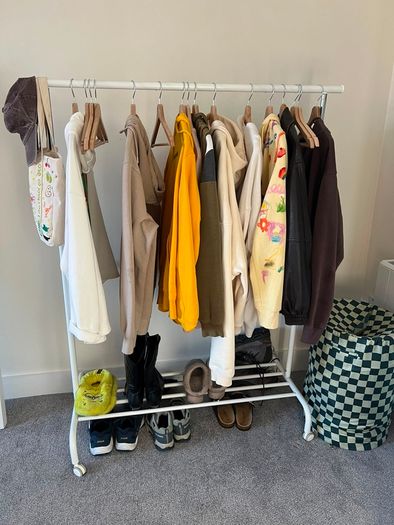 White Clothes Rail with Wheels & Bottom Shoe Rack