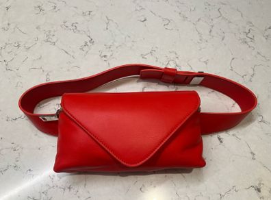 Carditosale Red Saffiano Leather Belt Bag