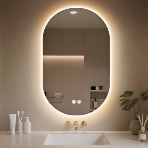 Bathroom Mirror with LED Lights 500x800mm, Anti-Fog, 3 Colors Dimmable, Backlit Light, Lighted Bathroom Vanity Mirror for Wall, Shatterproof Tempered Glass, Memory Function