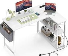 L Shaped Computer Desk with Power Outlet, 118CM Corner Office Desk for Small Spaces with Storage Shelves, Study Work Writing Table for Home Office Bedroom, Rustic Brown