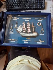 Beautiful Old Ship decorative Nautical Knot Board featuring a model of the Portuguese Tall Ship Sagres