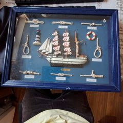 Beautiful Old Ship decorative Nautical Knot Board featuring a model of the Portuguese Tall Ship Sagres