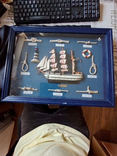 Beautiful Old Ship decorative Nautical Knot Board featuring a model of the Portuguese Tall Ship Sagres