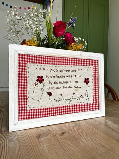Vintage Embroidered Gingham Picture Frame