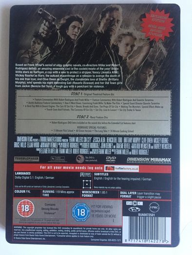 Sin City (Robert Rodriguez & Frank Miller) [2005] Jessica Alba, Clive Owen, Mickey Rourke, Bruce Willis & Elijah Wood [Movie 2xDVD STEELBOOK]