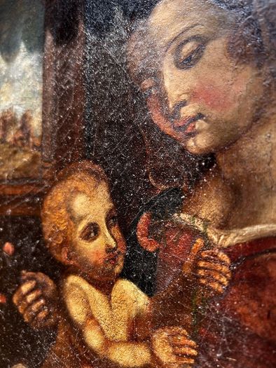 Antique Hand Painted Madonna & Child with Ornate Giltwood Frame (Bergazzi & Sons, Dublin)
