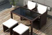 5 Piece Outdoor Dining Set with Cushions Poly Rattan Brown