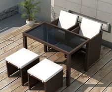 5 Piece Outdoor Dining Set with Cushions Poly Rattan Brown