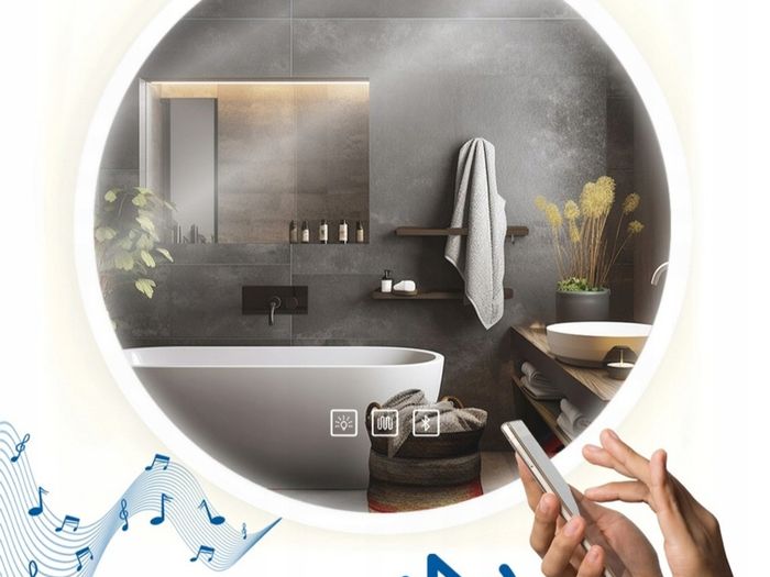 LED Bathroom Mirror Bluetooth Speakers Demister Antifog 80cm Ensuite Vanity Makeup Cosmetic