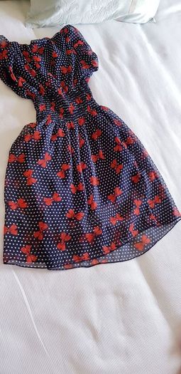 Navy Polka Dot Mini Dress with Bows - Size 6