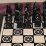 Vintage Wooden Chess Board with Carved Soapstone pieces Image 3