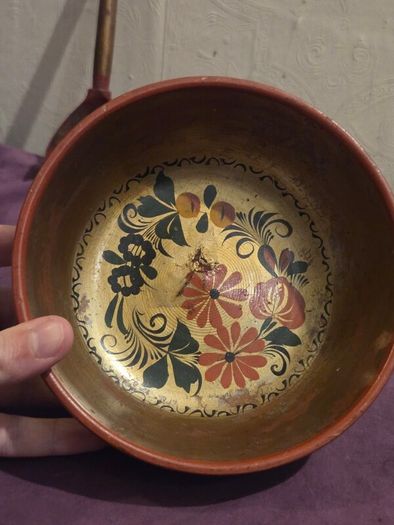 Hand Painted USSR Wooden Bowl and Spoon