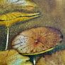 Vintage textured lotus painting in warm golden tones 95times 78cm Image 2