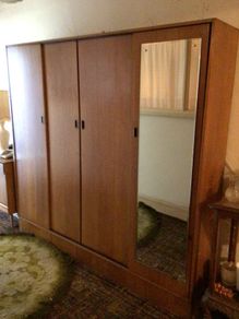 Huge quality vintage wooden wardrobe with full mirror