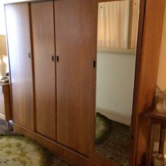 Huge quality vintage wooden wardrobe with full mirror