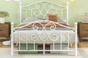 4ft6 Double Bed Frame with Headboard and Footboard Metal Bed Frame Double Mattress Foundation No Box Spring Needed/Easy Assembly/Bedstead Base/White