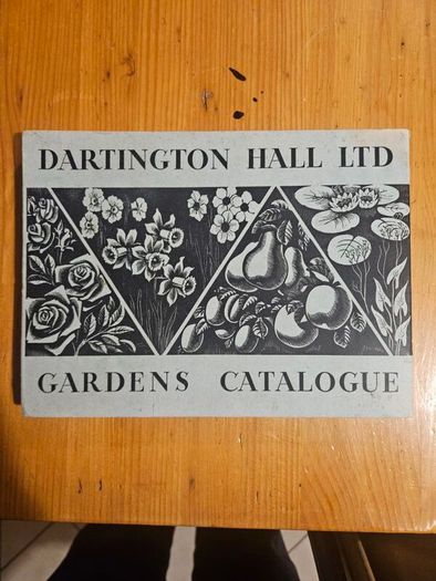 Dartington Hall Ltd Gardens Catalogue from 1935, featuring black-and-white botanical and landscape illustrations on the cover. In good condition. See photos for same.