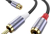 MOSWAG RCA Y Splitter Cable, 1 Female to 2 Male Audio Adapter, Nylon Braided Hi-Fi Splitter for Subwoofer, Home Theater, HDTV, Amplifier, Gaming Console