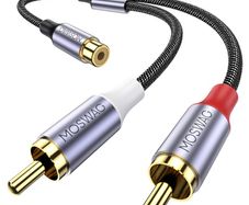 MOSWAG RCA Y Splitter Cable, 1 Female to 2 Male Audio Adapter, Nylon Braided Hi-Fi Splitter for Subwoofer, Home Theater, HDTV, Amplifier, Gaming Console