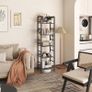 Bookshelf, Bookcase, 5-Tier Storage Shelf, Metal Shelving Unit, 8Pcs S Hooks, Modern Style, 36 x 27 x 146 cm, Corner Shelf, Display Units for Living Room, Bedroom, Office, Black Image 2