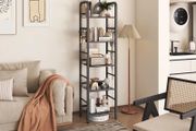 Bookshelf, Bookcase, 5-Tier Storage Shelf, Metal Shelving Unit, 8Pcs S Hooks, Modern Style, 36 x 27 x 146 cm, Corner Shelf, Display Units for Living Room, Bedroom, Office, Black
