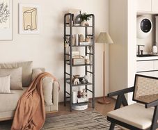 Bookshelf, Bookcase, 5-Tier Storage Shelf, Metal Shelving Unit, 8Pcs S Hooks, Modern Style, 36 x 27 x 146 cm, Corner Shelf, Display Units for Living Room, Bedroom, Office, Black