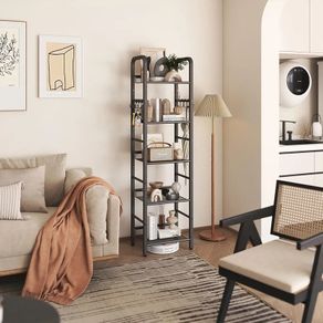 Bookshelf, Bookcase, 5-Tier Storage Shelf, Metal Shelving Unit, 8Pcs S Hooks, Modern Style, 36 x 27 x 146 cm, Corner Shelf, Display Units for Living Room, Bedroom, Office, Black